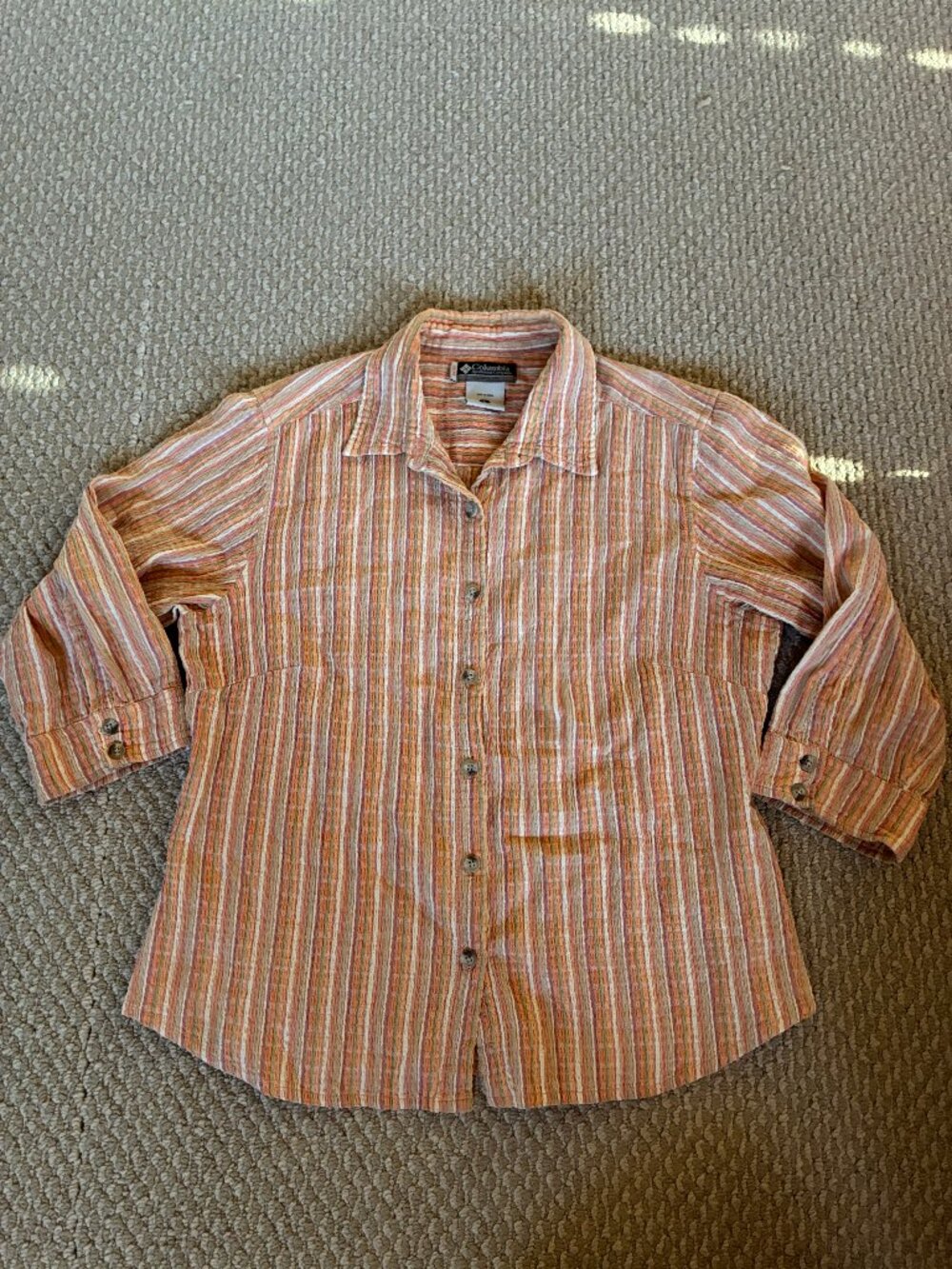 Columbia XCO Women's Stripe Button Up Orange Crepe Large